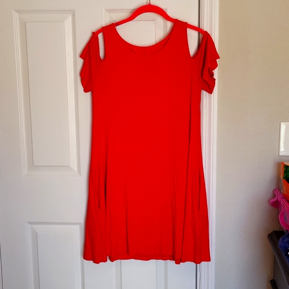 Lot of 2 Cold Shoulder Tshirt Dresses Red Black Medium